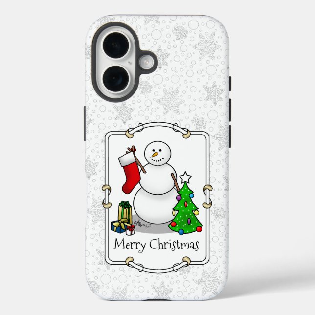 Frohe Weihnachten 2 Bäume Strumpf Snowman iPhone 16 Hülle (Rückseite)