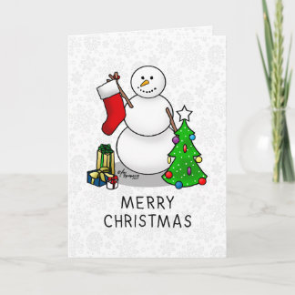 Frohe Weihnachten 2 Bäume Strumpf Snowman Karte
