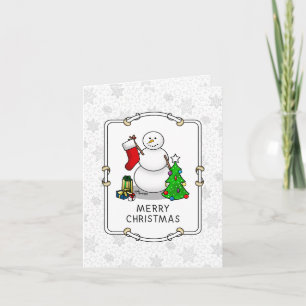 Frohe Weihnachten 2 Bäume Strumpf Snowman Karte