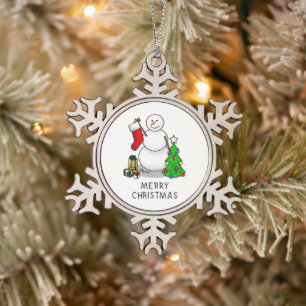 Frohe Weihnachten 2 Bäume Strumpf Snowman Schneeflocken Zinn-Ornament