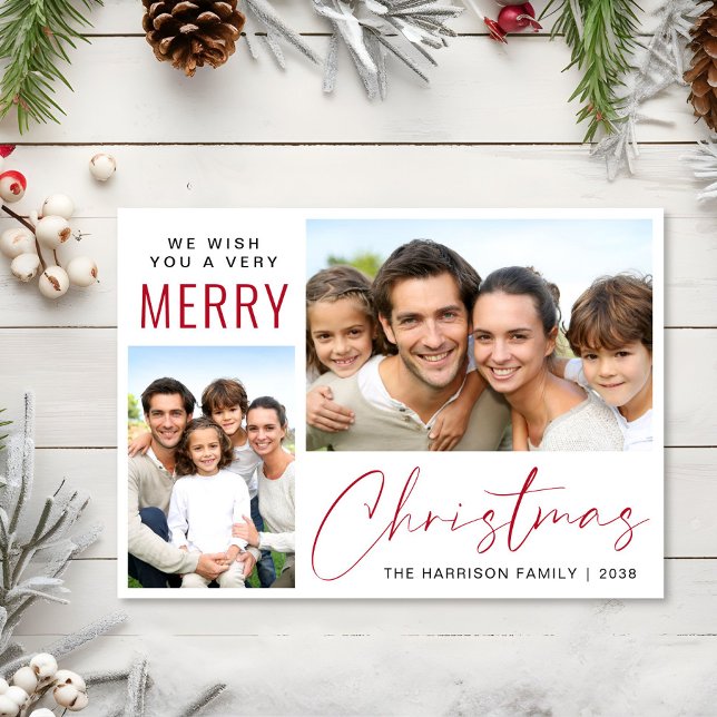 Frohe Weihnachten 2 Foto Rote Schrift (This holiday season, let your family's smiles and heartwarming memories shine on our 2 photo card)