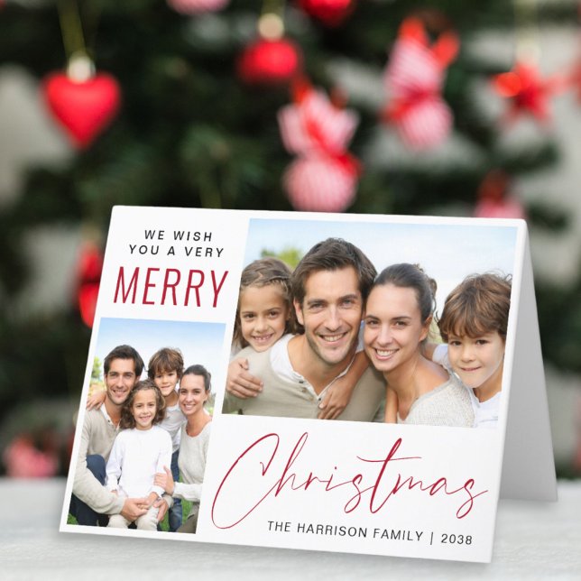 Frohe Weihnachten 2 Foto Rote Schrift (This holiday season, let your family's smiles and heartwarming memories shine on our 2 photo card)