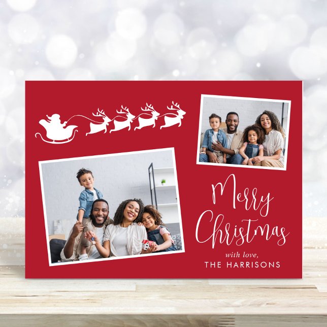 Frohe Weihnachten 2 Foto Santa Sleigh (Share the love and warmth of the holiday season with this personalized photo Christmas card)