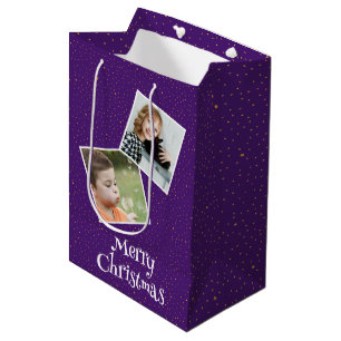 Frohe Weihnachten 2 Fotos und Sterne Mittlere Geschenktüte