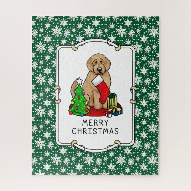 Frohe Weihnachten 2 Goldendoodle (goldrot) Niedlic (Vertikal)