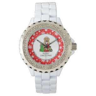 Frohe Weihnachten 2 Goldendoodle (goldrot) Niedlic Armbanduhr