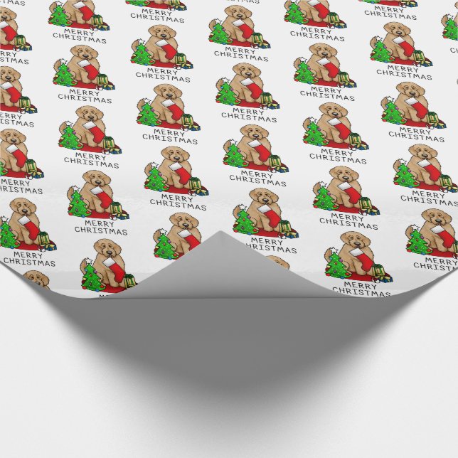 Frohe Weihnachten 2 Goldendoodle (goldrot) Niedlic Geschenkpapier (Ecke)