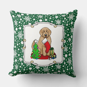 Frohe Weihnachten 2 Goldendoodle (goldrot) Niedlic Kissen