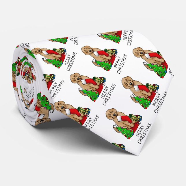 Frohe Weihnachten 2 Goldendoodle (goldrot) Niedlic Krawatte (Gerollt)