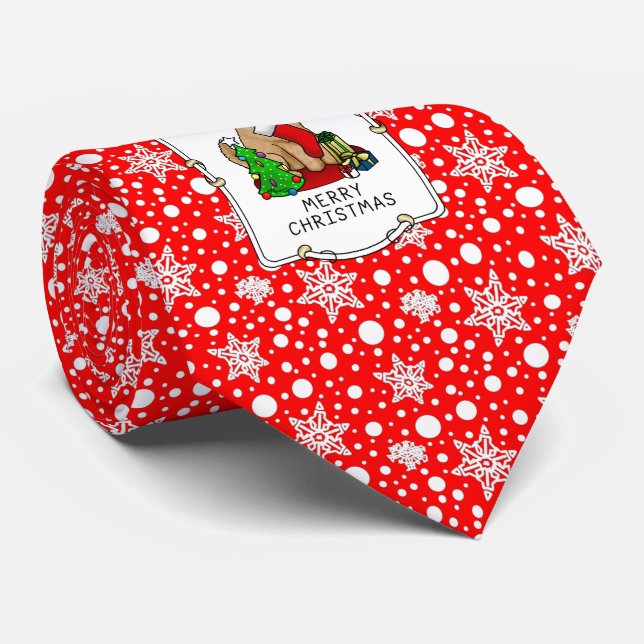 Frohe Weihnachten 2 Goldendoodle (goldrot) Niedlic Krawatte (Gerollt)
