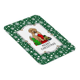 Frohe Weihnachten 2 Goldendoodle (goldrot) Niedlic Magnet