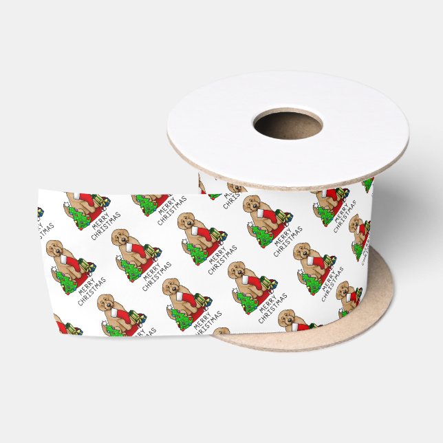Frohe Weihnachten 2 Goldendoodle (goldrot) Niedlic Satinband (Spule)