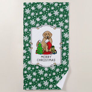 Frohe Weihnachten 2 Goldendoodle (goldrot) Niedlic Strandtuch