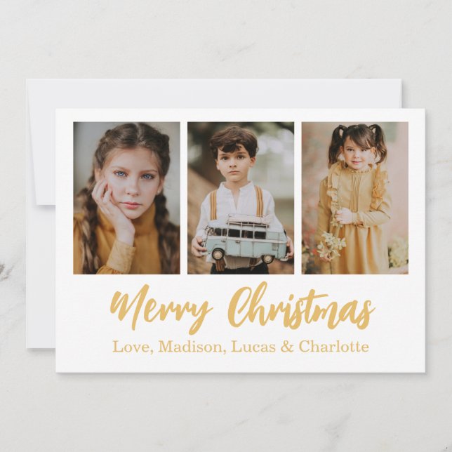 Frohe Weihnachten 3 Foto Collage Gold Einladung (Vorderseite)