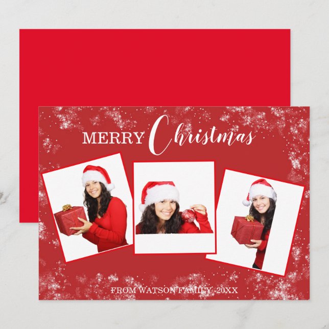Frohe Weihnachten 3 Foto Collage Urlaubskarte (Vorne/Hinten)