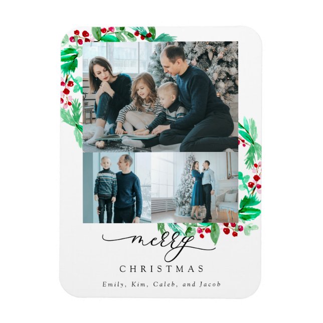 Frohe Weihnachten 3 Foto Collage Wreath Urlaub Magnet (Vertikal)