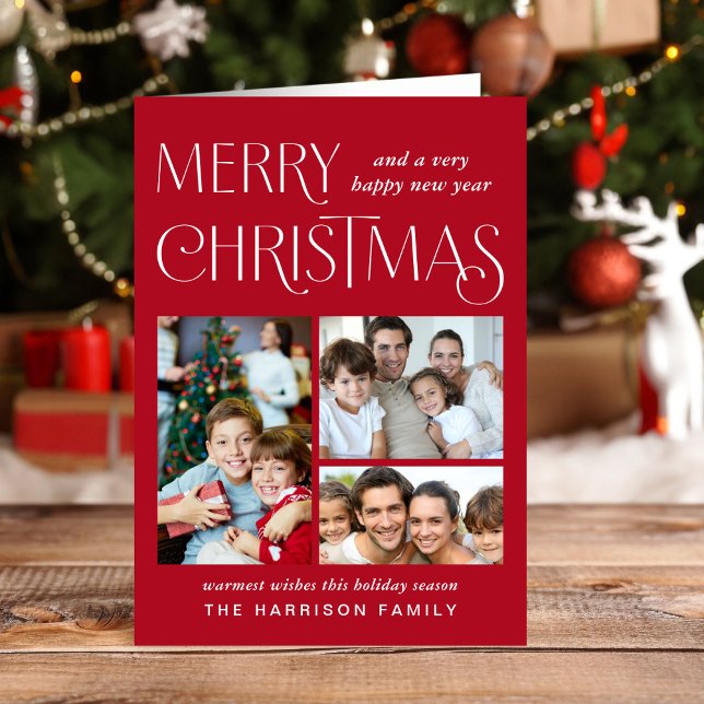 Frohe Weihnachten 3 Foto Red (This holiday season, let your family's smiles and heartwarming memories shine on our 3 photo card)