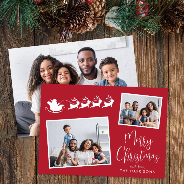 Frohe Weihnachten 3 Foto Santa Sleigh (Share the love and warmth of the holiday season with this personalized photo Christmas card)