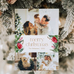 Frohe Weihnachten 3 Foto Winter Botanische Grüne<br><div class="desc">Diese Kollektion besticht durch Aquarellblumen,  Beeren und Wintergrün mit moderner und eleganter Typografie,  mit einem botanischen Wintermuster zurück.</div>