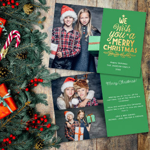 Frohe Weihnachten 3 Fotos grüne Familie Folien Feiertagskarte