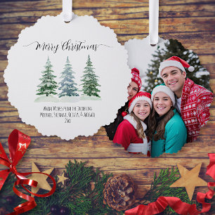 Frohe Weihnachten 3 Pinienbäume Rustikales Foto Ur Ornament Karte