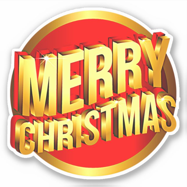 Frohe Weihnachten, 3D-Effekt, Red Gold Text Kiss C Aufkleber (Vorderseite)