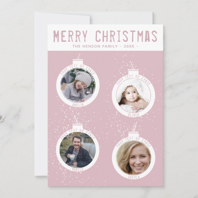 Frohe Weihnachten 4 Balls Pink Familie Foto Collag (Vorderseite)