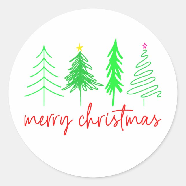 Frohe Weihnachten - 4 Bäume Runder Aufkleber (Vorderseite)