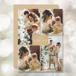 Frohe Weihnachten 4 Foto Collage<br><div class="desc">Ihr Familienname und der Gruß Frohe Weihnachten und Happy New Year in schicker Schrift mit Ihrer Lieblings-4-Foto-Collage auf der Vorderseite und Ihre Vornamen auf der Rückseite dieser Feiertagskarten Grußkarten. Der Live Design Service hilft Ihnen bei der Gestaltung Ihres Designs.</div>