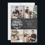 Frohe Weihnachten 4 Foto Collage Boho Chalkboard<br><div class="desc">Ein stilvolles 4-Foto Collage Urlaubsprojekt für Sie,  um mit Ihren Lieblings-Fotos,  Nachrichten,  Namen und Jahr auf einem Chalkboard-Hintergrund zu personalisieren. Auf der Rückseite sind fallende Schneeflocken auf einem passenden Chalkboard-Hintergrund zu sehen. Entwickelt von Thisisnotme©</div>