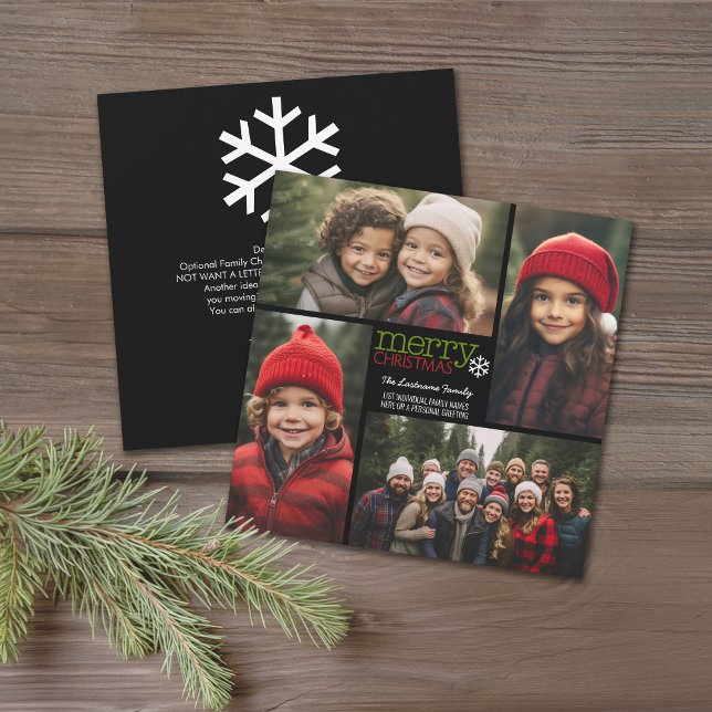 Frohe Weihnachten 4 Foto Collage - Brief auf der R (4 Photo postcard with modern black and white)