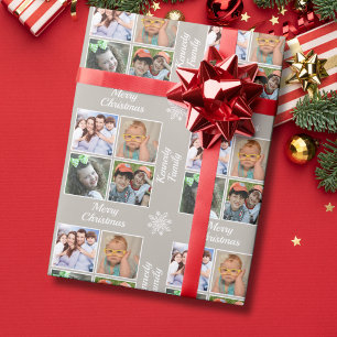 Frohe Weihnachten 4 Foto-Collage Familienname Taup Geschenkpapier
