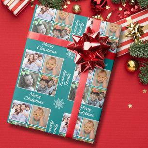 Frohe Weihnachten 4 Foto-Collage Familienname Türk Geschenkpapier