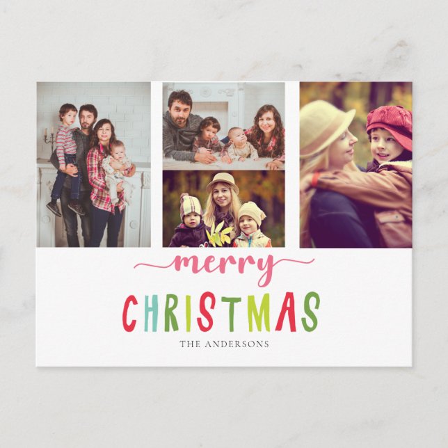 Frohe Weihnachten 4 Foto Collage niedlich Postkarte (Vorderseite)