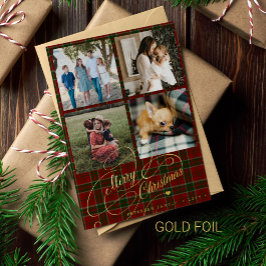 Frohe Weihnachten 4 Foto Collage Skript Red Tartan Folien Feiertagskarte