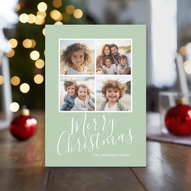 Frohe Weihnachten 4 Foto Collage Snowflake Muster (Holiday Photo Card with collage)