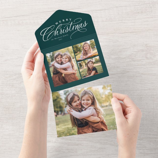 Frohe Weihnachten 4 Foto Grünen Urlaub dreimal All In One Einladung (Abreißen)