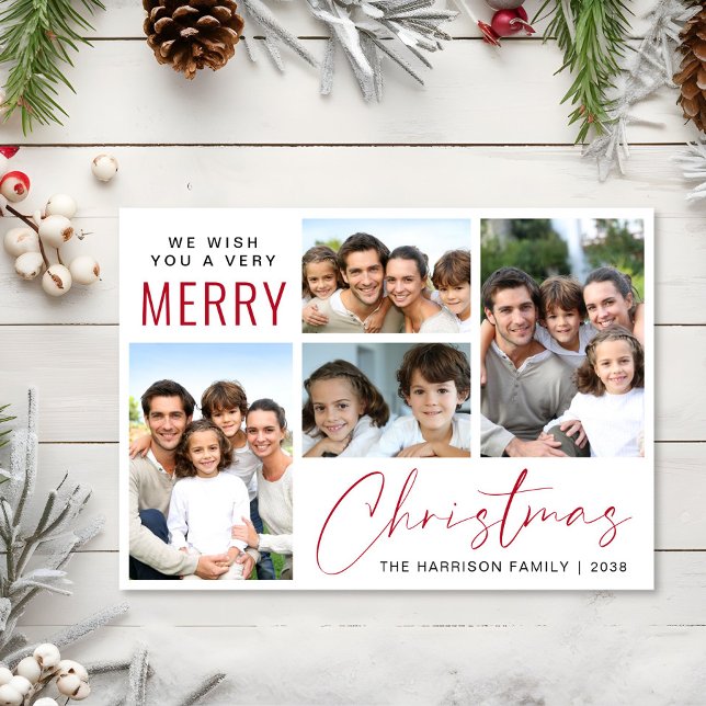 Frohe Weihnachten 4 Foto Rote Schrift (This holiday season, let your family's smiles and heartwarming memories shine on our 4 photo card)