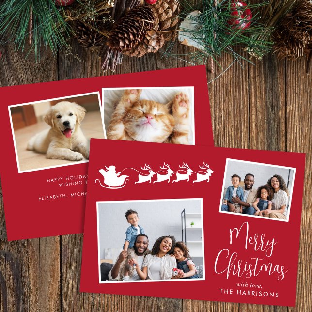Frohe Weihnachten 4 Foto Santa Sleigh (Share the love and warmth of the holiday season with this personalized photo Christmas card)