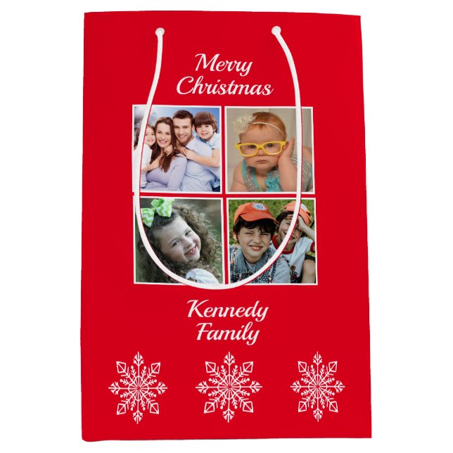 Frohe Weihnachten 4 Foto Snowflake Familienname Re Mittlere Geschenktüte (Vorderseite)