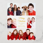Frohe Weihnachten 5 Foto Collage Elegant Gold Folien Feiertagspostkarte<br><div class="desc">Diese niedliche,  trendige Merry Christmas Postcard besticht durch ein modernes Layout von 5 Fotos aus der Familie auf weißem Hintergrund mit eleganter Goldfolien-Typografie. Diese klassischen Foto-Ferien-Postkarten verfügen über eine eigene Fotografie-Collage,  die Ihre Nachricht und Ihren Familiennamen in einer schönen Schrift umgibt.</div>