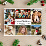 Frohe Weihnachten 6 Foto Collage<br><div class="desc">Einfache,  moderne Foto Collage Urlaubskarte mit "Frohe Weihnachten" in einem eleganten Drehbuch,  6 Bildern von Ihren Lieblingsmenschen und Momenten aus dem letzten Jahr und Ihrem Familiennamen und dem Jahr.</div>