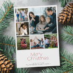 Frohe Weihnachten 6 Foto Collage modern<br><div class="desc">Einfache minimalistische rote Typografie benutzerdefinierte Multi-Foto,  Familienname und Text personalisierte elegante Weihnachtskarte.            Persönlich auf beiden Seiten!</div>