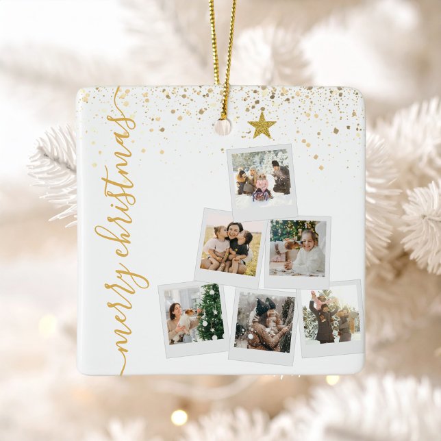 Frohe Weihnachten 6 Foto Collage Tree Keramikornament (Von Creator hochgeladen)