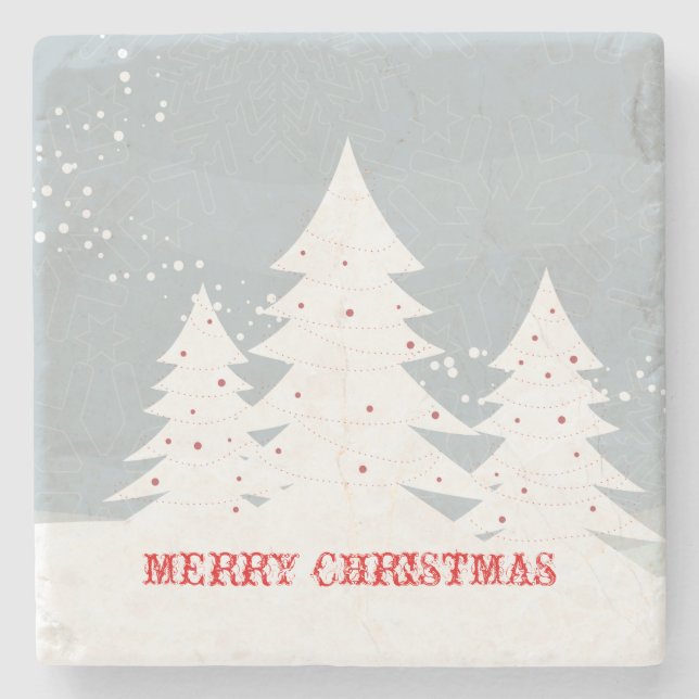 Frohe Weihnachten Abstrakte weiße Weihnachtsbaumen Steinuntersetzer (Vorderseite)