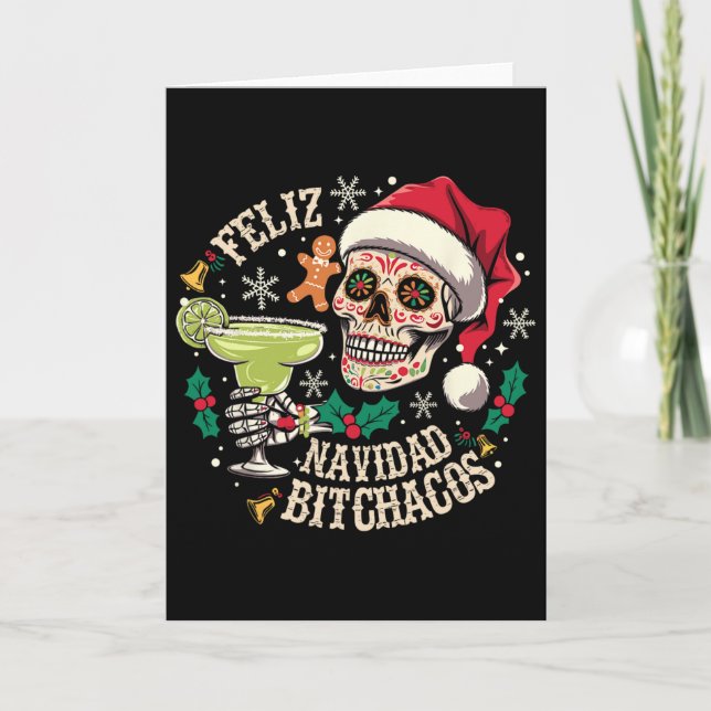 Frohe Weihnachten Achos Lustiger Totenkopf Spanisc Karte (Vorderseite)
