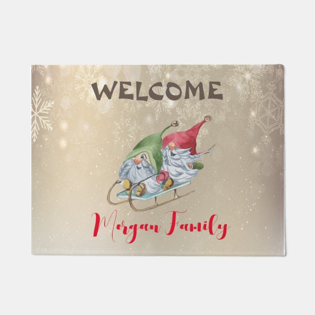 Frohe Weihnachten, Adorable Gnomes Sleigh Fußmatte (Vorderseite)