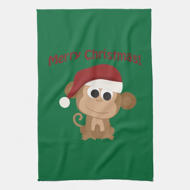 Frohe Weihnachten! Affe Geschirrtuch (Vertikal)