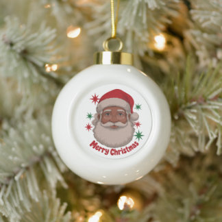 Frohe Weihnachten African American Santa Brille Keramik Kugel-Ornament