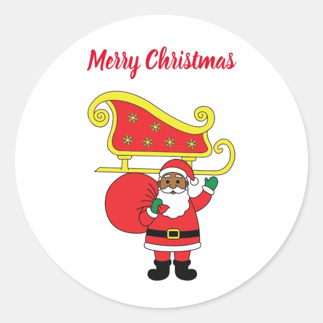 Frohe Weihnachten Afrikanischer Weihnachtsmann Runder Aufkleber (Vorderseite)